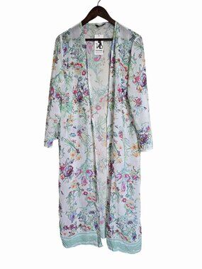 NEW Fietong Floral Lightweight Open Front Duster Cardigan Small Boho Cottagecore